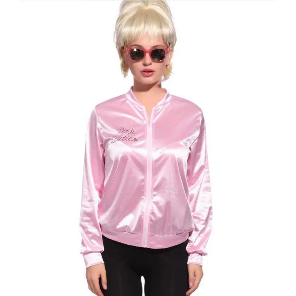 1950s Grease Pink Lady Ladies Satin Jacket Top Fancy Dress Up Costume - Pajamasbuy