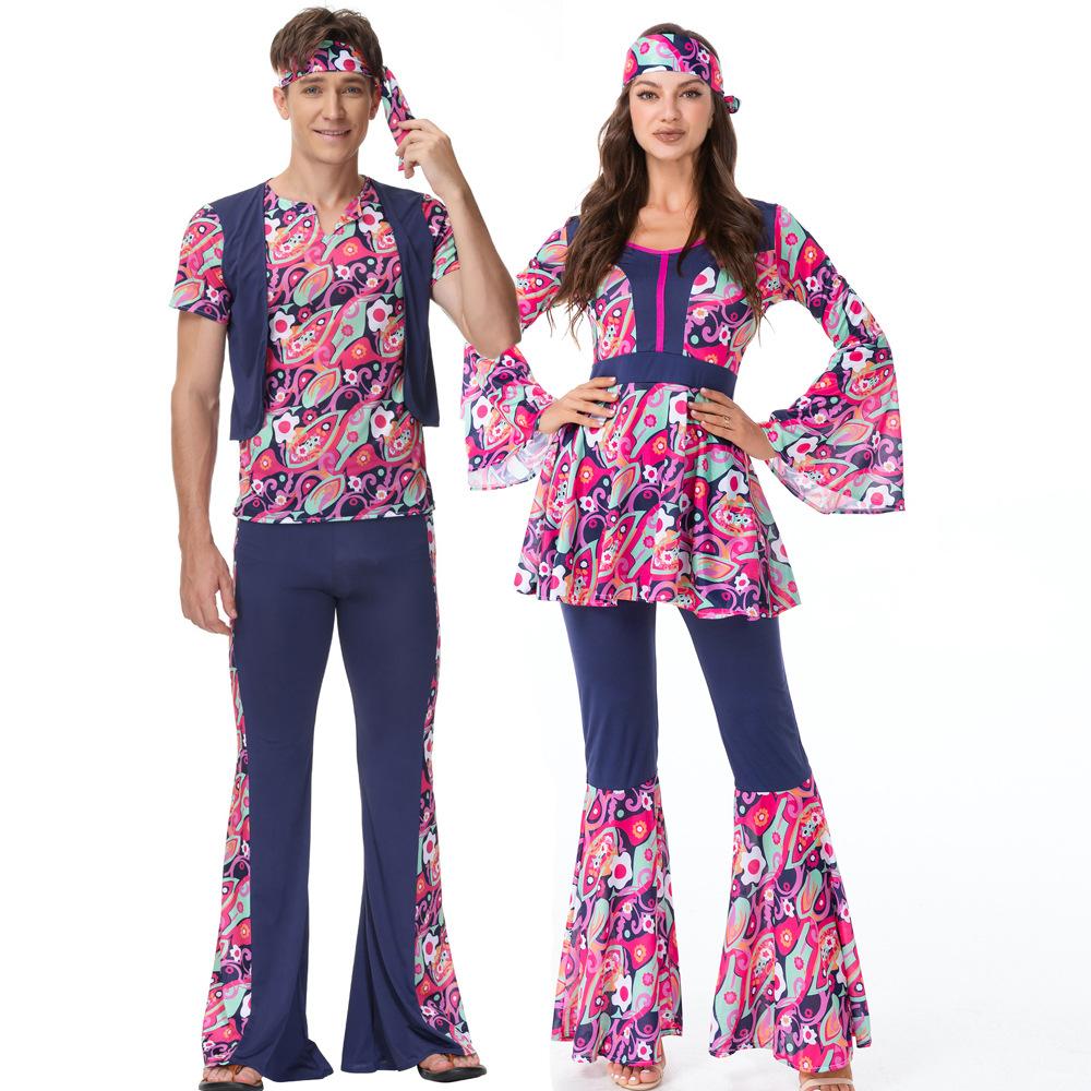 Buy1970s Retro Disco Couple hippie hip - hop Stage costume Fancy Dress Now Cheaper With 3 - 5 Days Ship - PajamasBuy