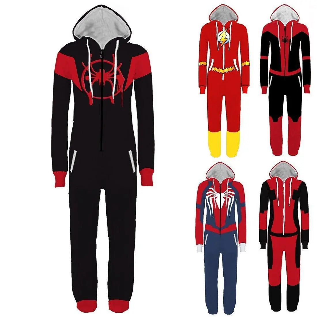 Adult Men's Super Hero Spider - man Deadpool The Flash One Piece costume Jumpsuit - Pajamasbuy