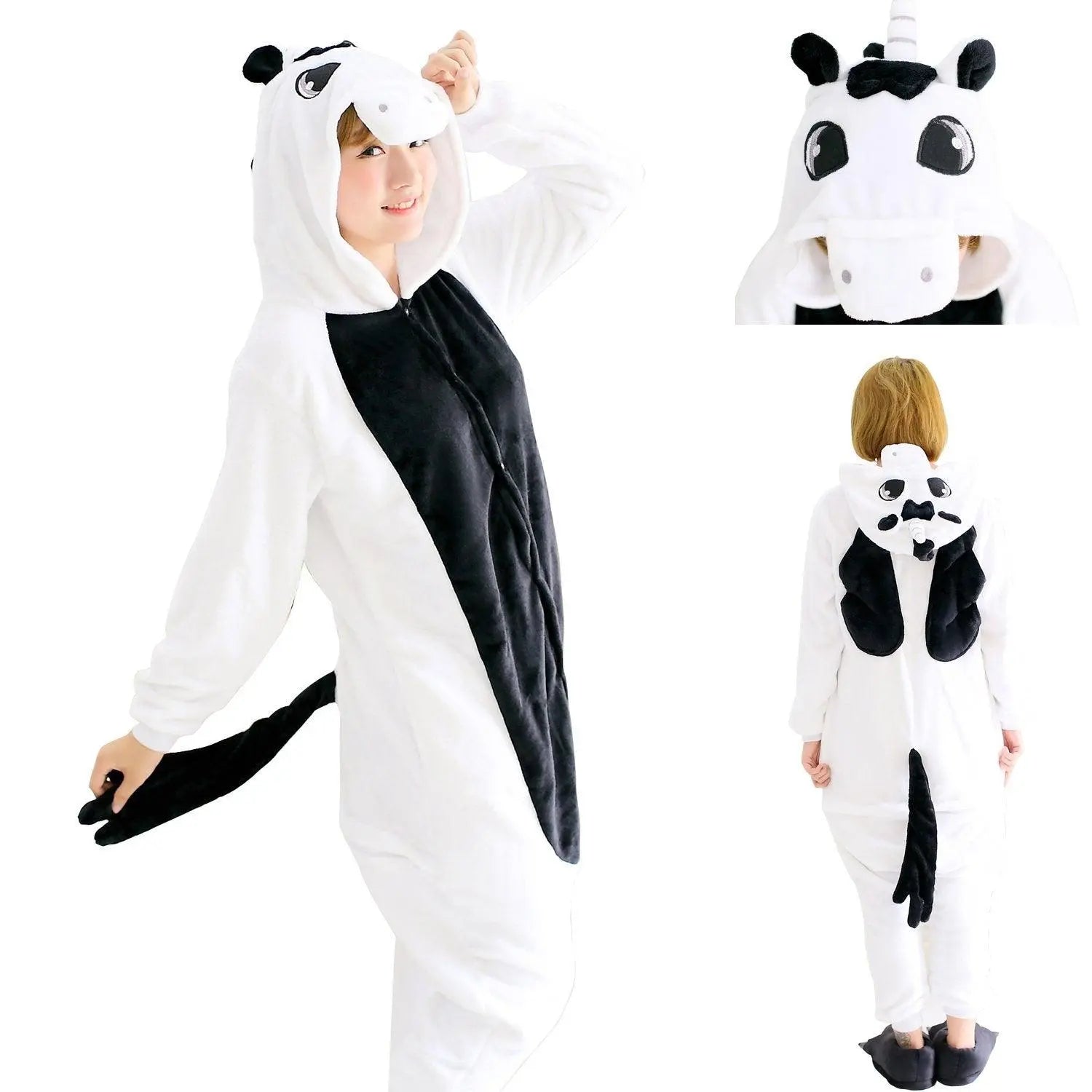 Black White Unicorn Pegasus Kigurumi Onesies Hoodie Costume Pajamas - Pajamasbuy