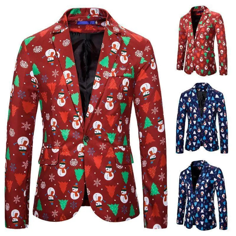 Christmas Blazer Men Snowman Printed Suits Red Blue - Pajamasbuy