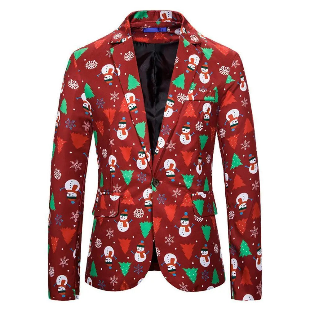 Christmas Blazer Men Snowman Printed Suits Red Blue - Pajamasbuy