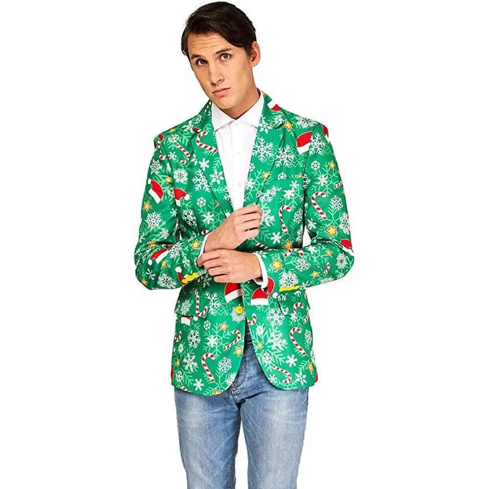 Christmas Blazers Suits for Mens Santa Claus Printed Red Green - Pajamasbuy