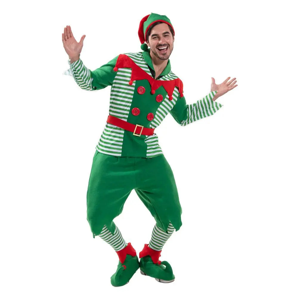 Christmas Elf Adult Men Costume with Elf Hat Stripes Design for Christmas Parties|?PajmasBuy