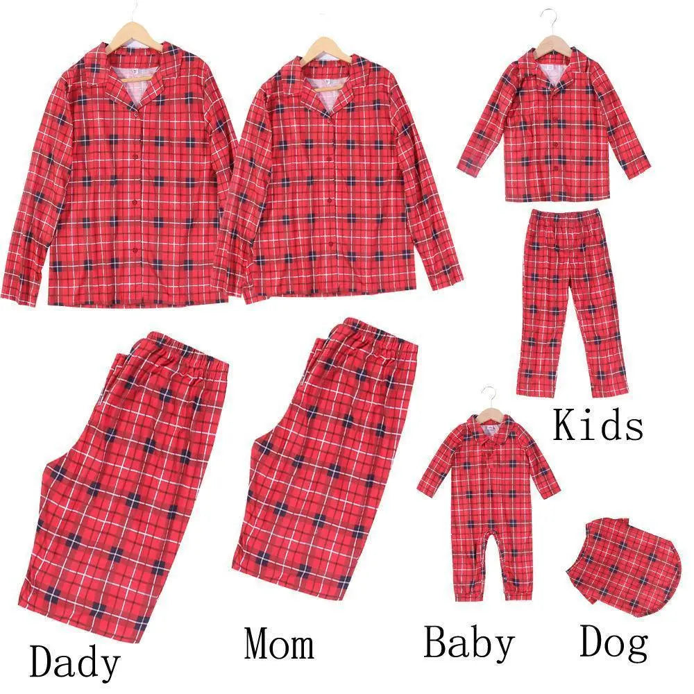 Christmas Family Matching Pajamas Red Print Plaid Suit Dog Pajamas - Pajamasbuy