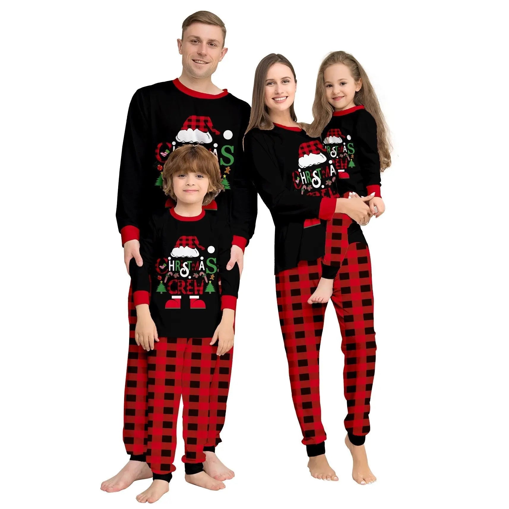 Christmas Hat Letter Red Black Checkered print Family Matching Pajamas Sets - Pajamasbuy