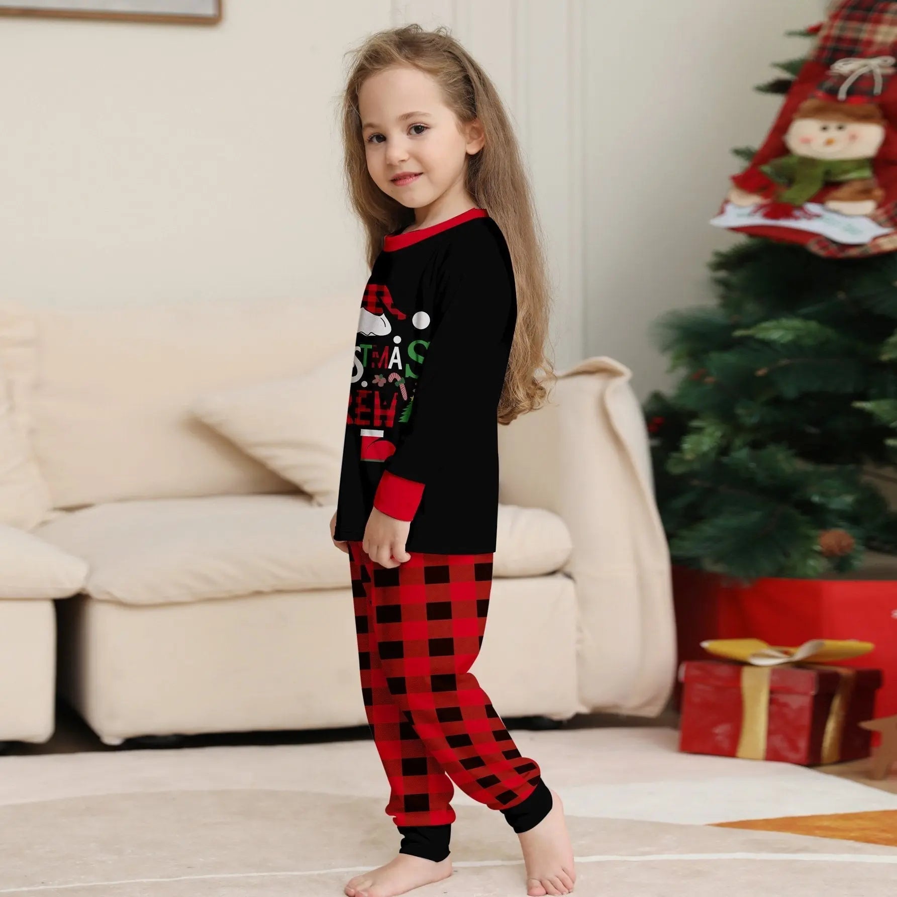 Christmas Hat Letter Red Black Checkered print Family Matching Pajamas Sets - Pajamasbuy