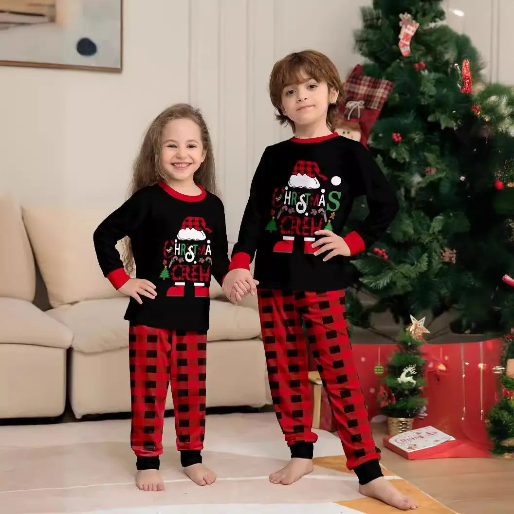 Christmas Hat Letter Red Black Checkered print Family Matching Pajamas Sets - Pajamasbuy