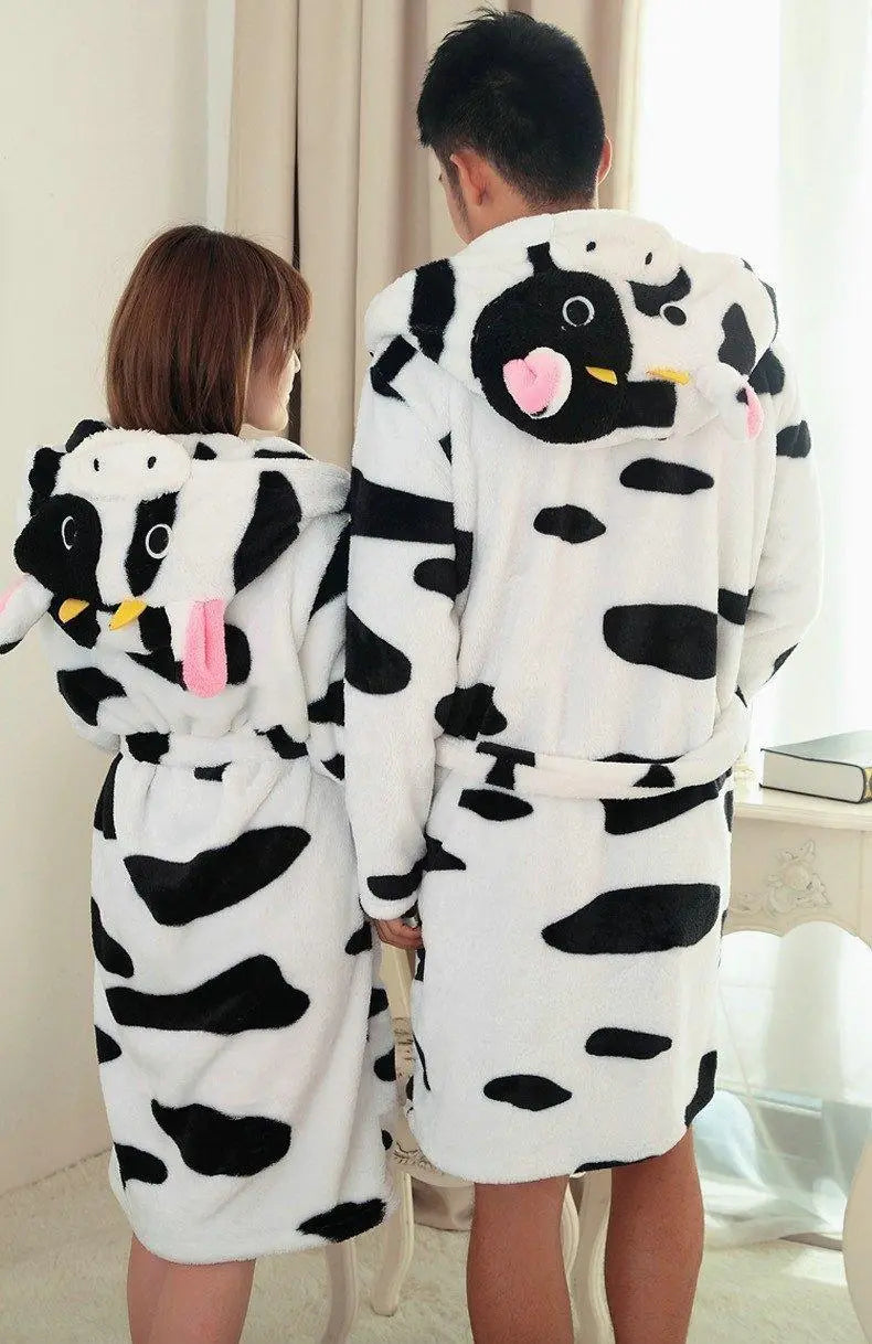 Cow Pajamas Winter Warm Onesies Coral Fleece Hoodie Kigurumi Robe - Pajamasbuy