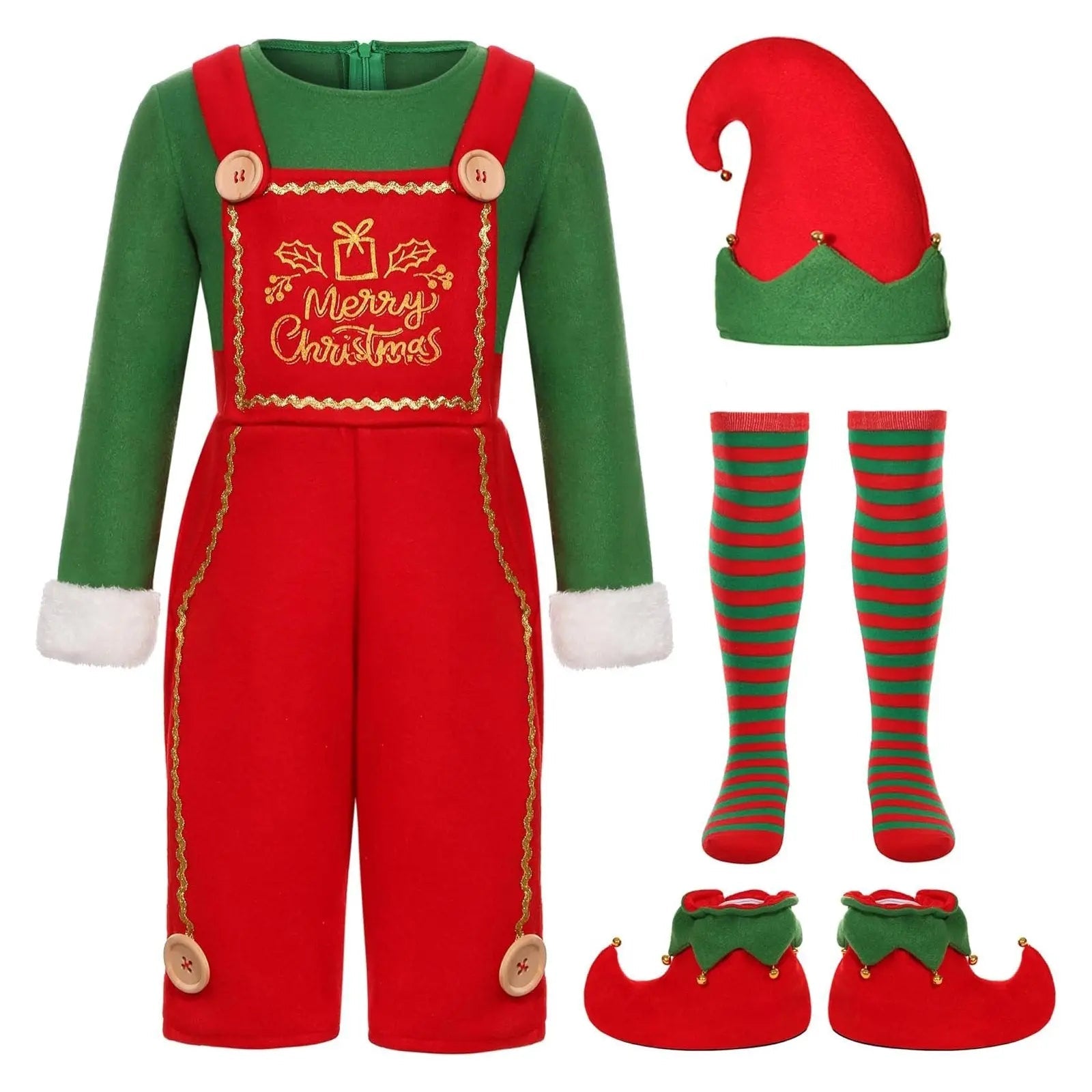 Elf Costume for Girls Boy Kids Christmas Party Dress Outfit - Pajamasbuy