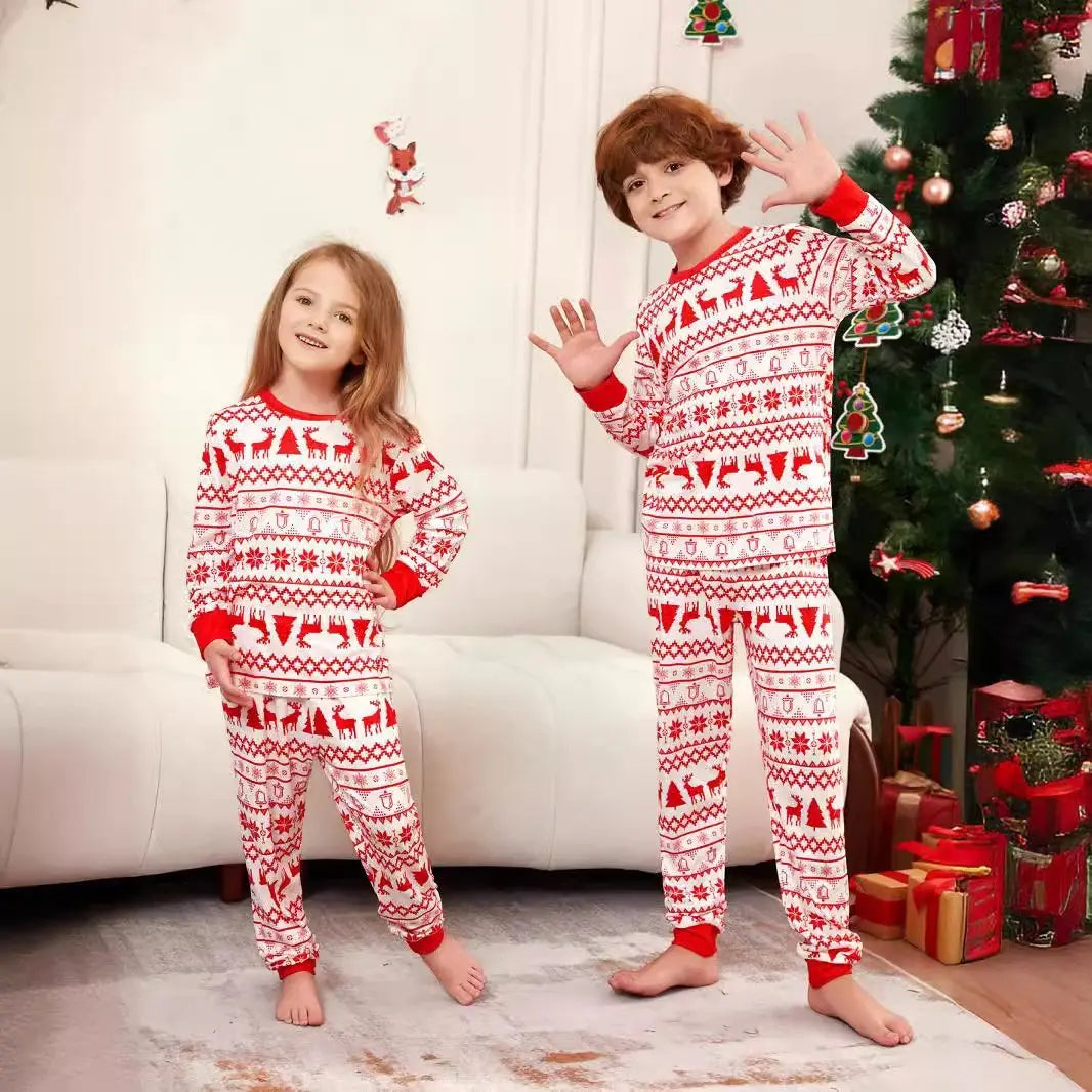 Elk Cartoon Print Crew Neck Christmas Family Matching Pajamas Party Sets - Pajamasbuy