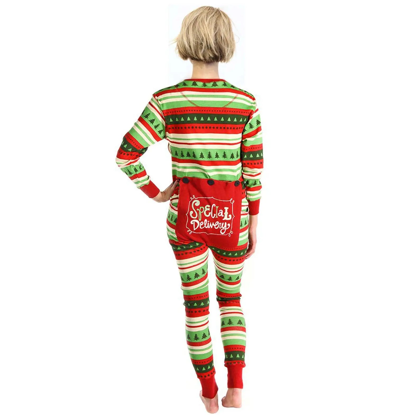 Family Christmas Matching Pajamas Jumpsuit with Fun Patch On Butt for Adults Kids and Babies| Pajamasbuy