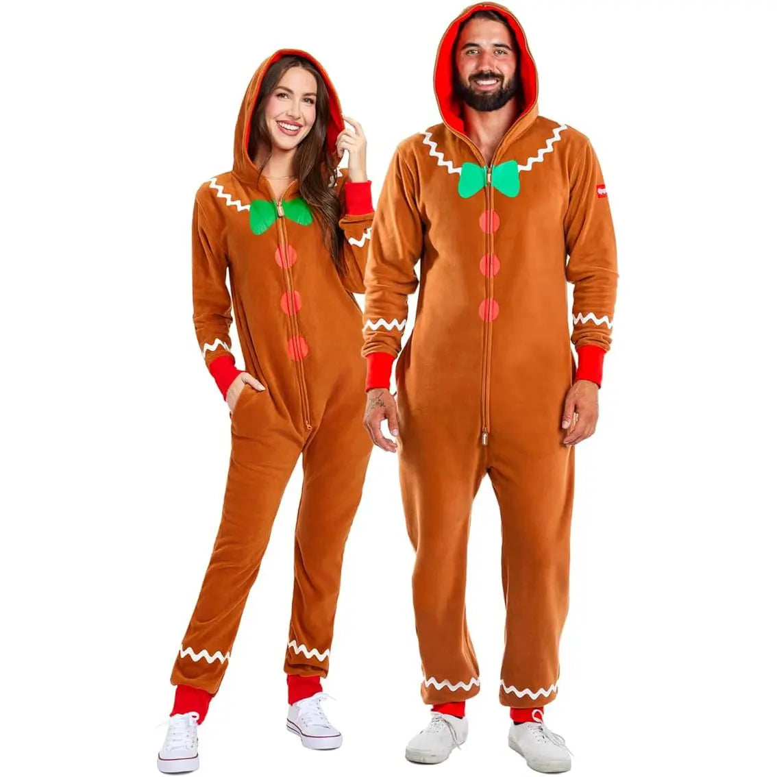 Gingerbread Christmas Family Matching Hooded Velvet Pajamas Jumpsuit Adults Kids| PajmasBuy