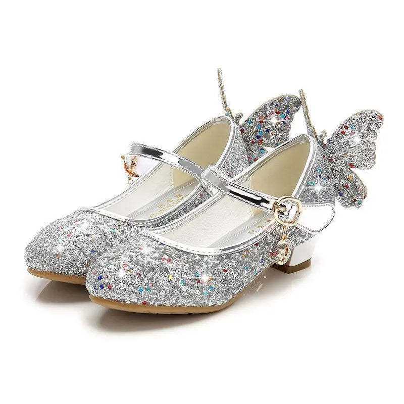 Girls Glitter Butterfly Mary Jane Flats With Mini Heels Dress Shoes - Pajamasbuy