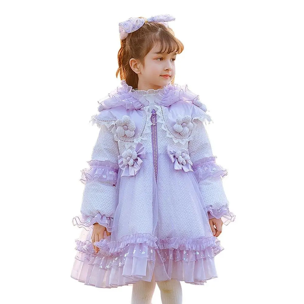 Girls' Lolita white duck down light dreamy and cute lace edge warm down jacket - Pajamasbuy