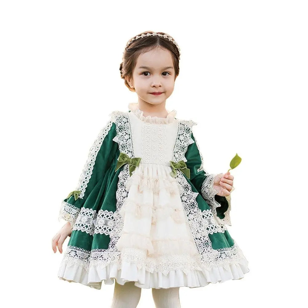 Green Girls Lolita Dress Children's Princess Dresses Velvet Tutu Skirts Costumes Party - Pajamasbuy