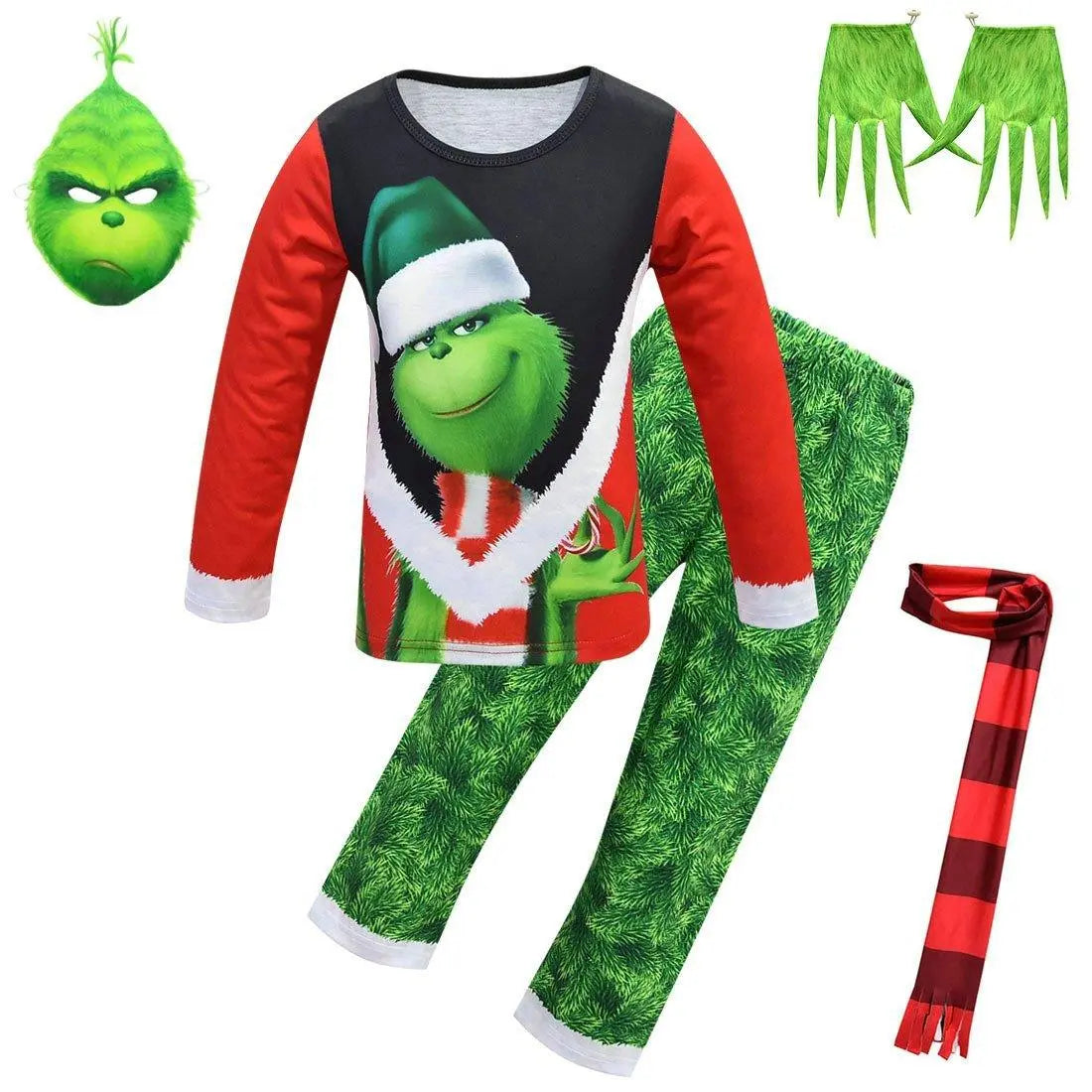 Green Monster Grinch Kids Boys Costume Mask Golves Set Christmas Gift - Pajamasbuy