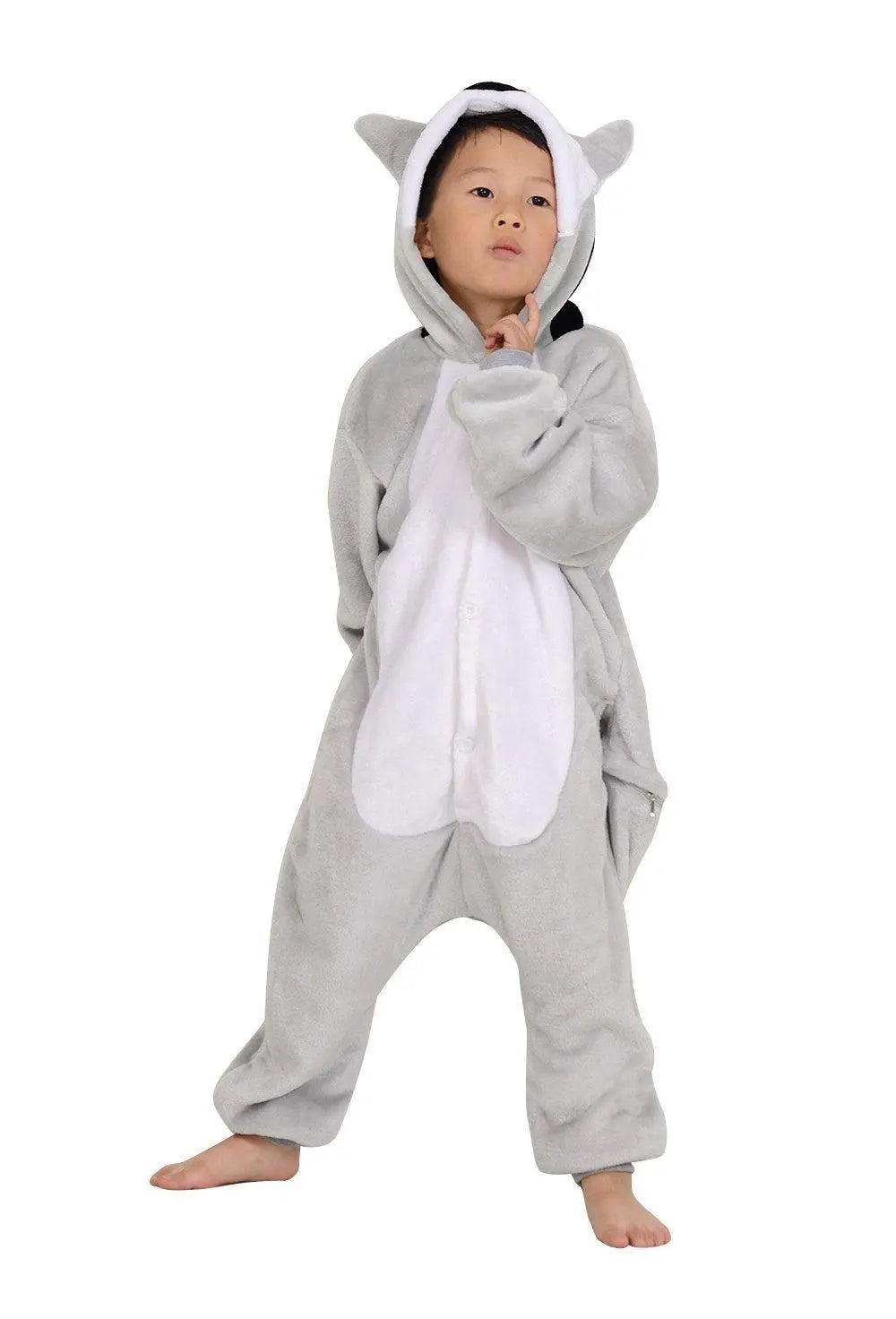 Kids Long Tail Lemur Kigurumi Pajamas Onesies Costume - Pajamasbuy