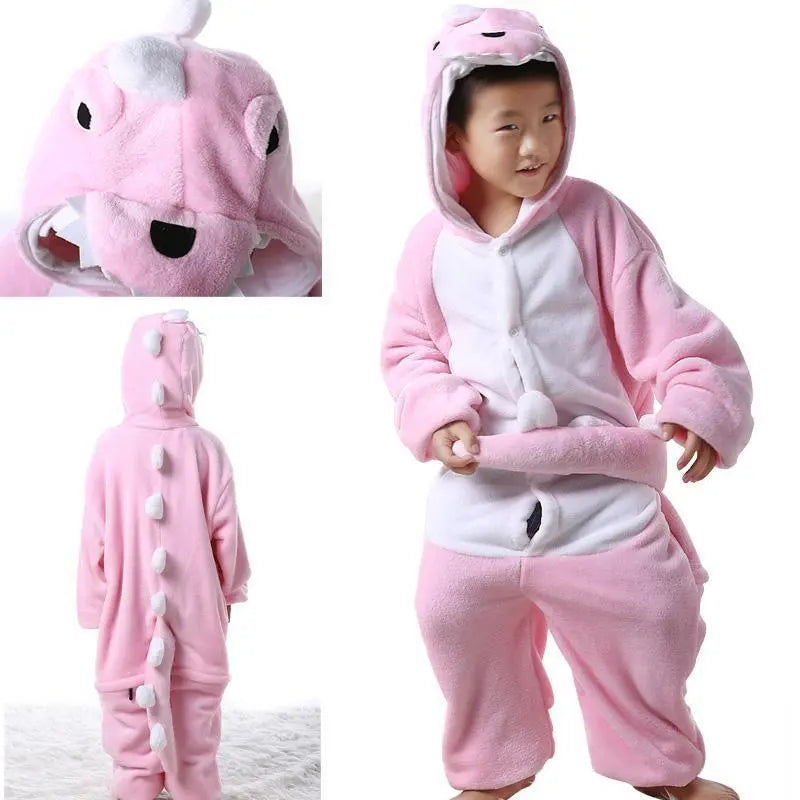 Kids Onesies Pink Dinosaur Animal Pajamas Kigurumi Costume - Pajamasbuy