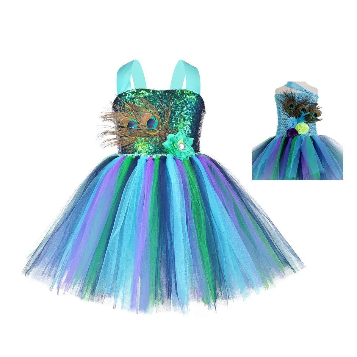 Kids Sequin Peacock Feather Costume Girls Easter Carnival Party Dress - Pajamasbuy