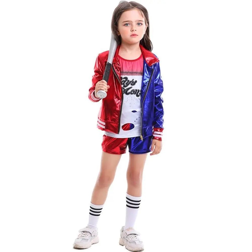 Kids suicide squad clown girl suit Harley Quinn halloween Costumes - Pajamasbuy