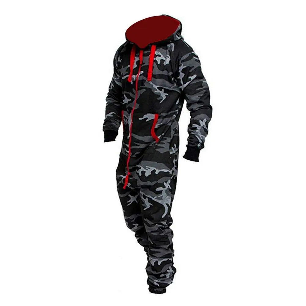 Men's Christmas Hooded Zip Jumpsuit Camouflage Tracksuit with Pockets - Pajamasbuy