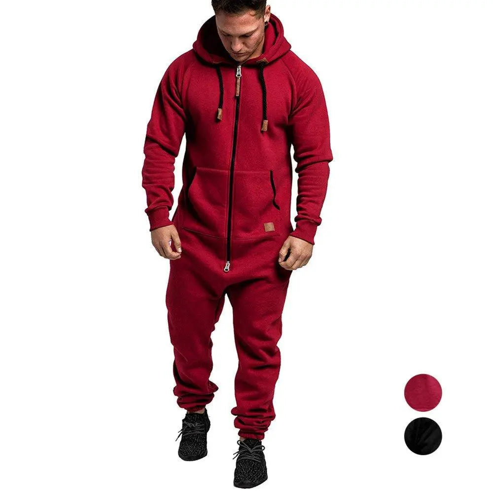 Mens Hooded Zip jumpsuits Onesies One Piece Overalls Tracksuit with Pockets - Pajamasbuy