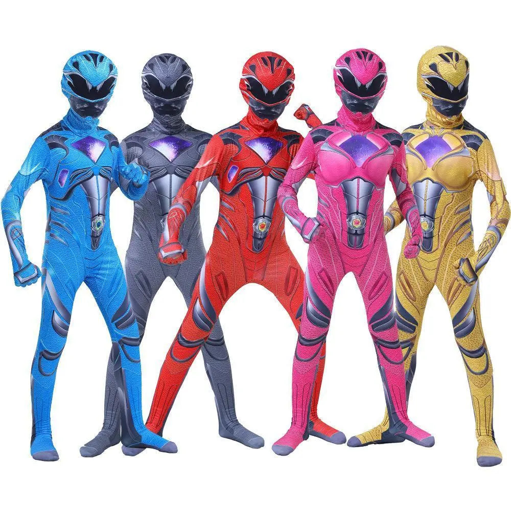 Power Rangers Cosplay Costume Dinosaur Suit Halloween Superhero Jumpsuit Outfit Dress Up For Kids Adult - Pajamasbuy