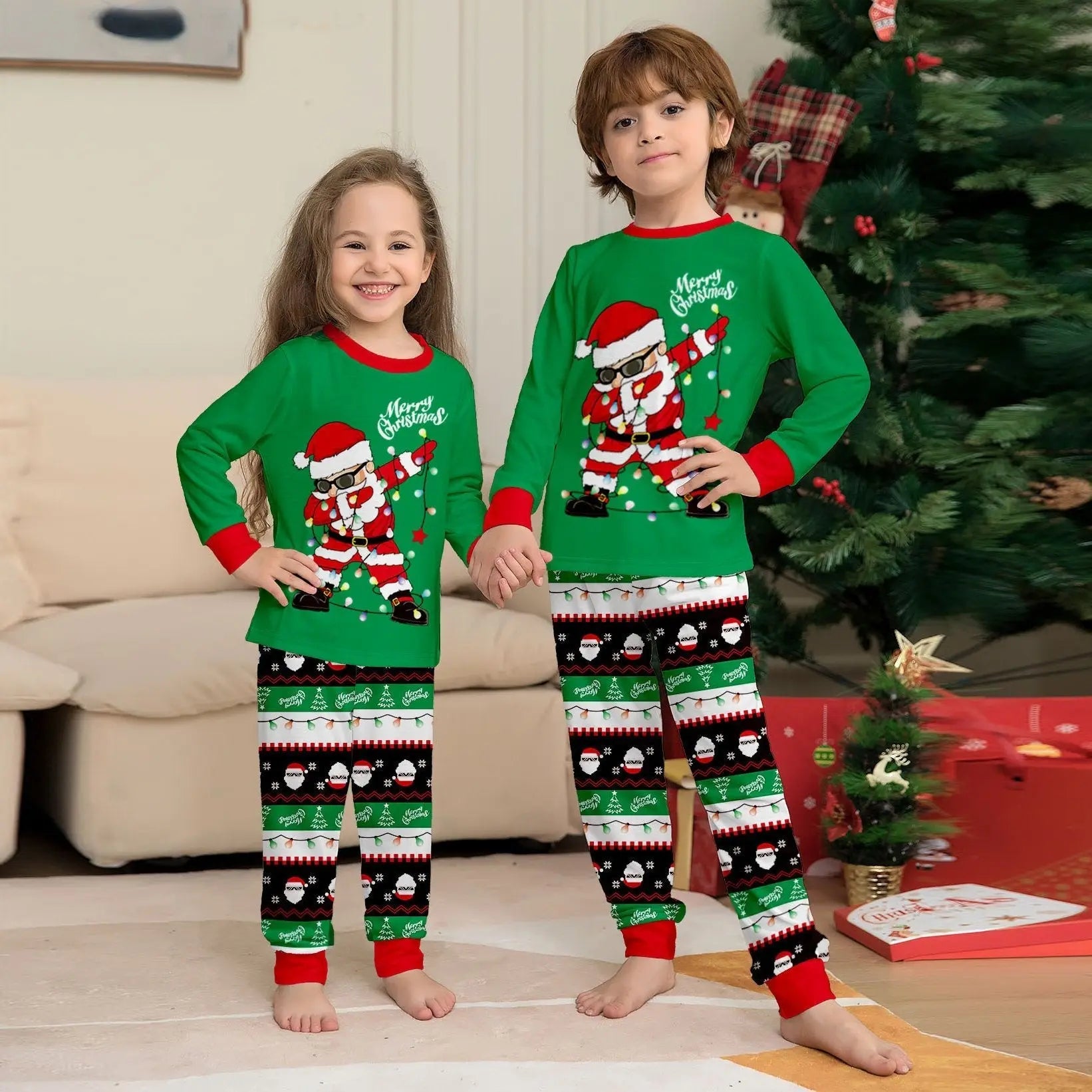 Santa Light Print Christmas Family Couples Matching Pajamas Party Sets - Pajamasbuy