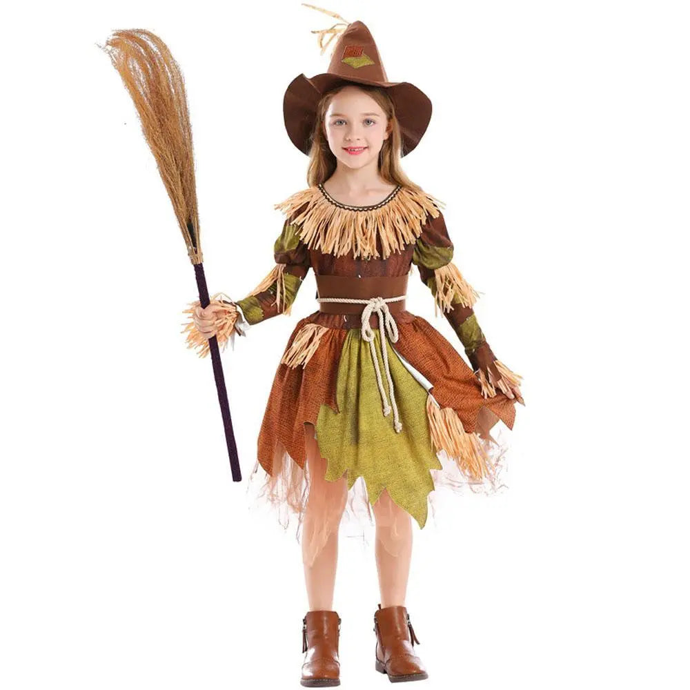 Scarecrow Cosplay Costume Halloween Role - Playing Outfit with Dress and Hat for Kids Girls - Pajamasbuy