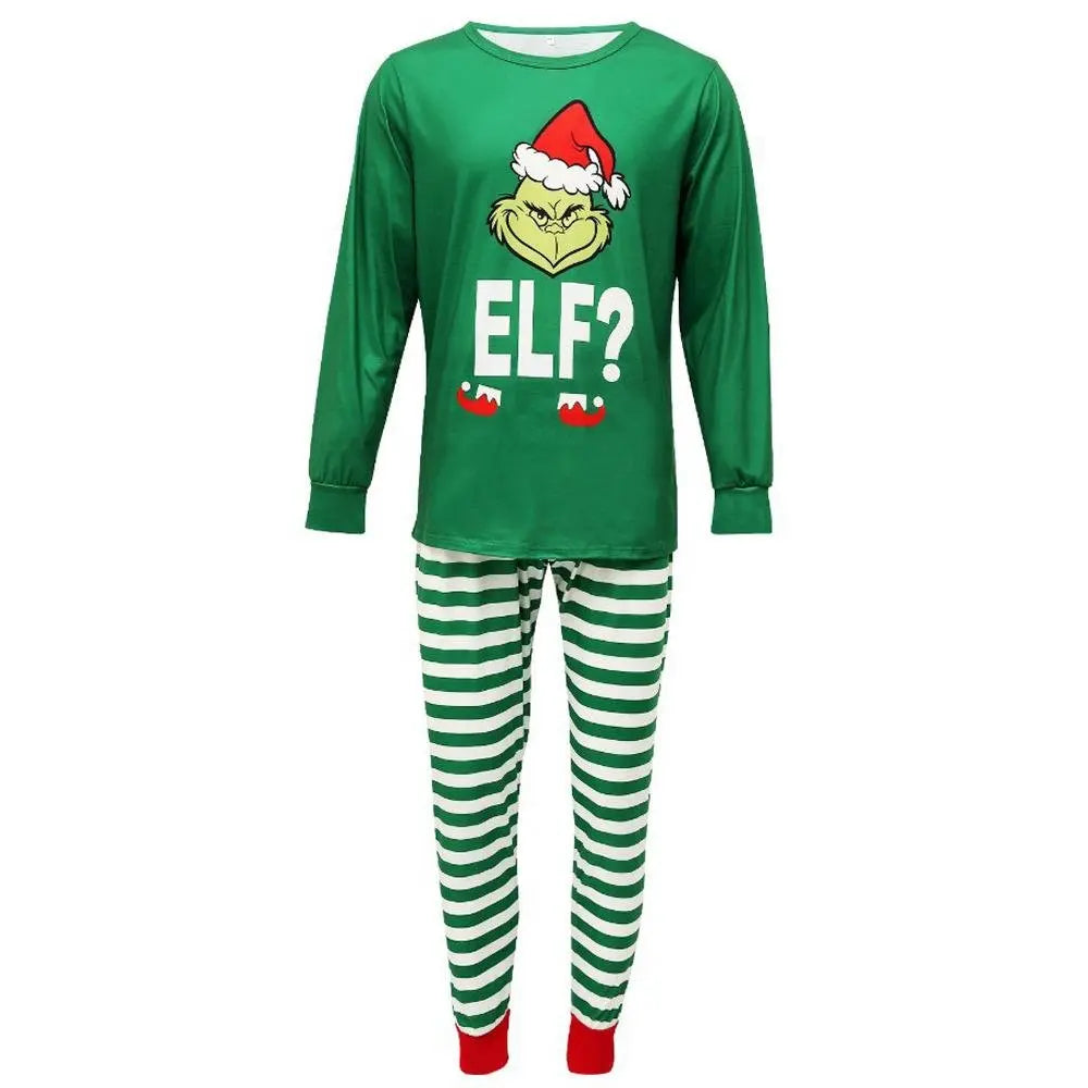 The Grinch Santa Hat Green Stripes Print Christmas Family Matching Pajamas Set - Pajamasbuy