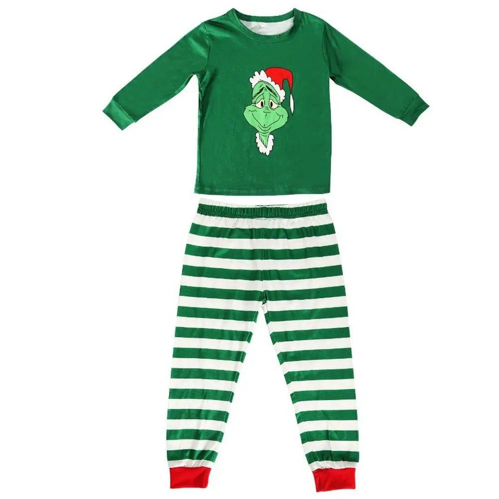 The Grinch Santa Hat Green Stripes Print Christmas Family Matching Pajamas Set - Pajamasbuy