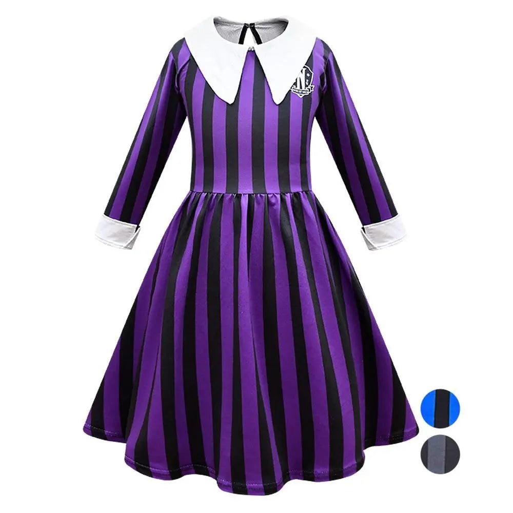 Wednesday Costume The Addams Family Cosplay Striped Dress For Kids - Pajamasbuy