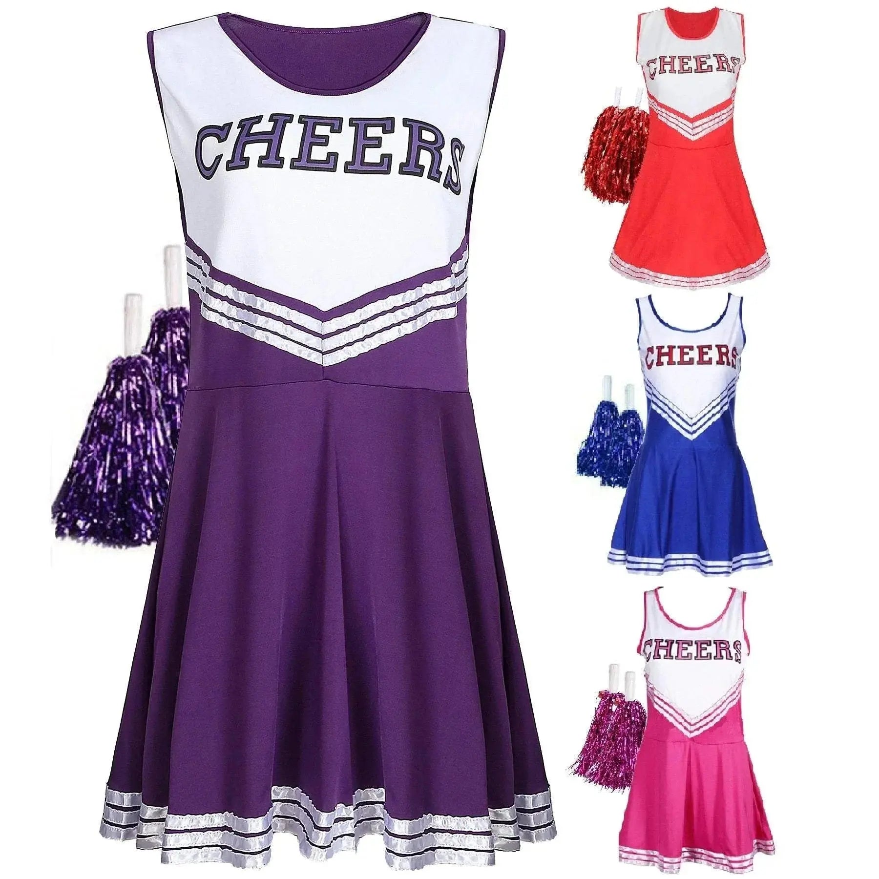 Women Cheerleader Costume Outfit With Poms Fancy Uniform Sports Dress - Pajamasbuy