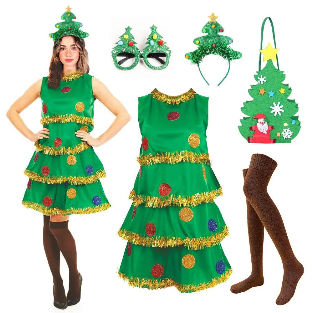 Women Christmas Tree Costume Green Elf Christmas Tree Skirt Costume Set|?PajmasBuy