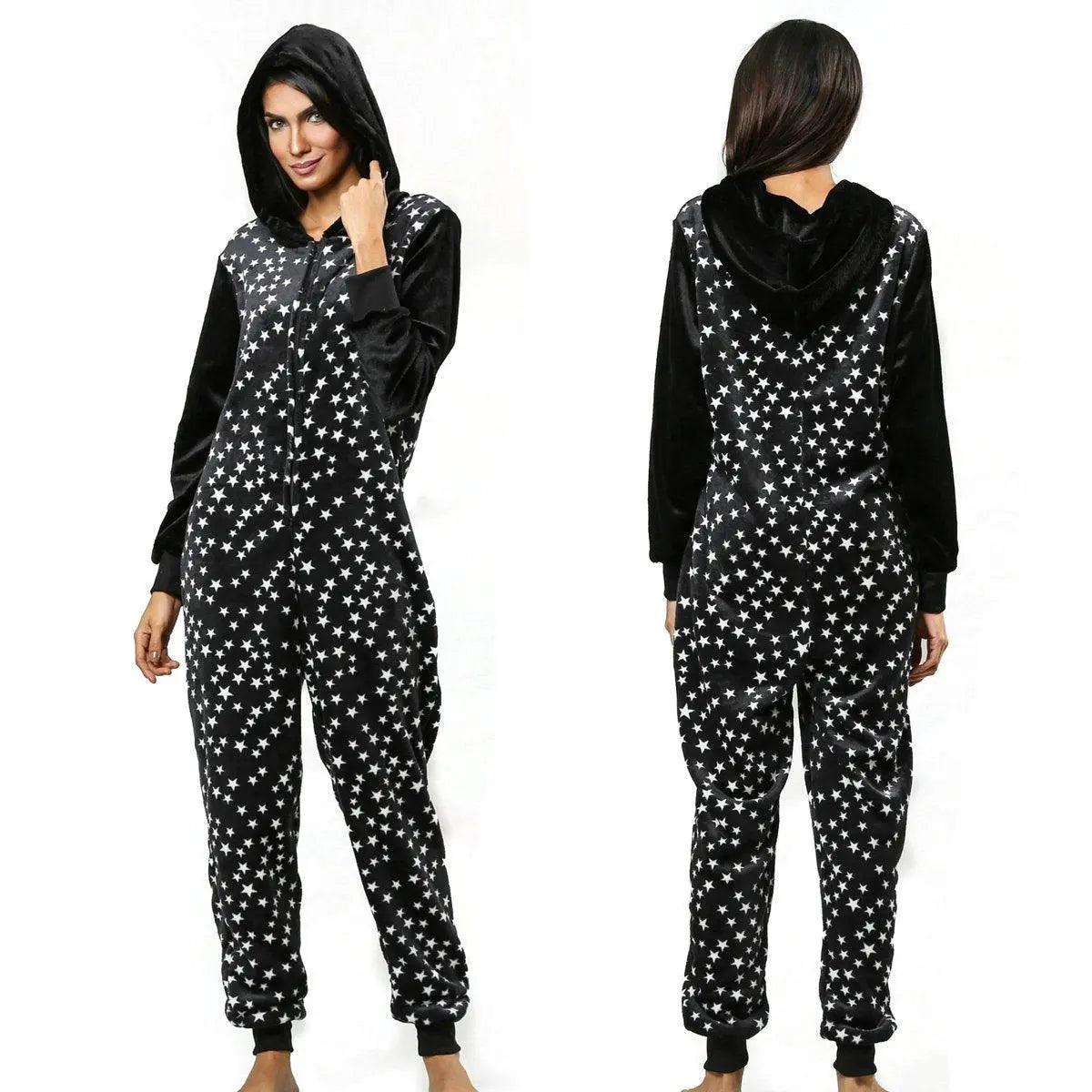 Women Star Print Hoodie Womens jumpsuits onesies Onesies Pajamas Sleepwear - Pajamasbuy