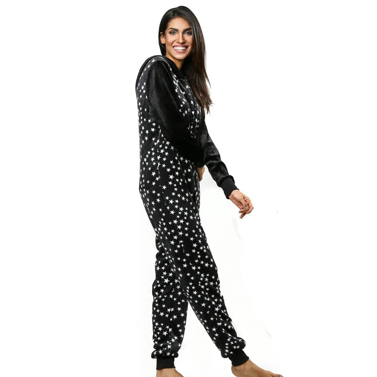 Women Star Print Hoodie Womens jumpsuits onesies Onesies Pajamas Sleepwear - Pajamasbuy