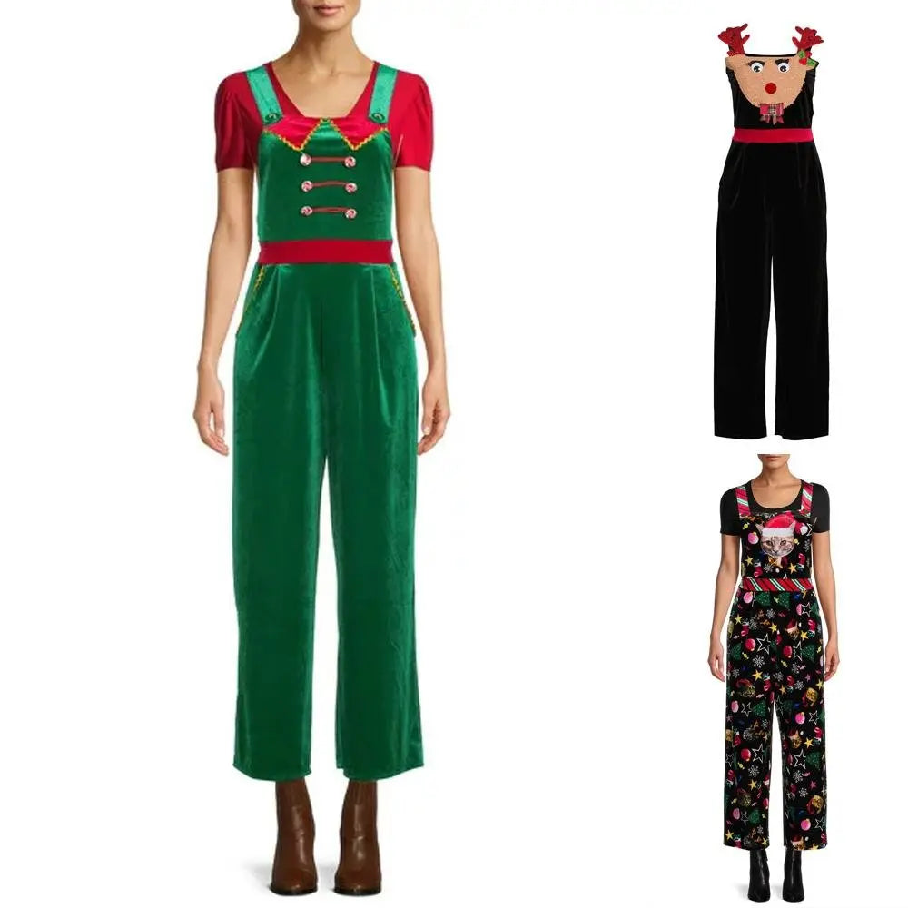 Women's Christmas Print Trousers Overalls Jumpsuit - Pajamasbuy