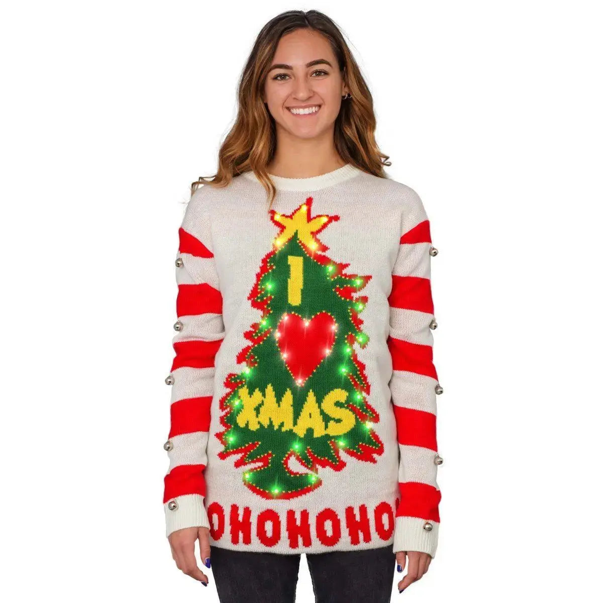 Women's Christmas Tree Sweater with Bell Long Sleeve Knitted Christmas Tree Design|?PajmasBuy