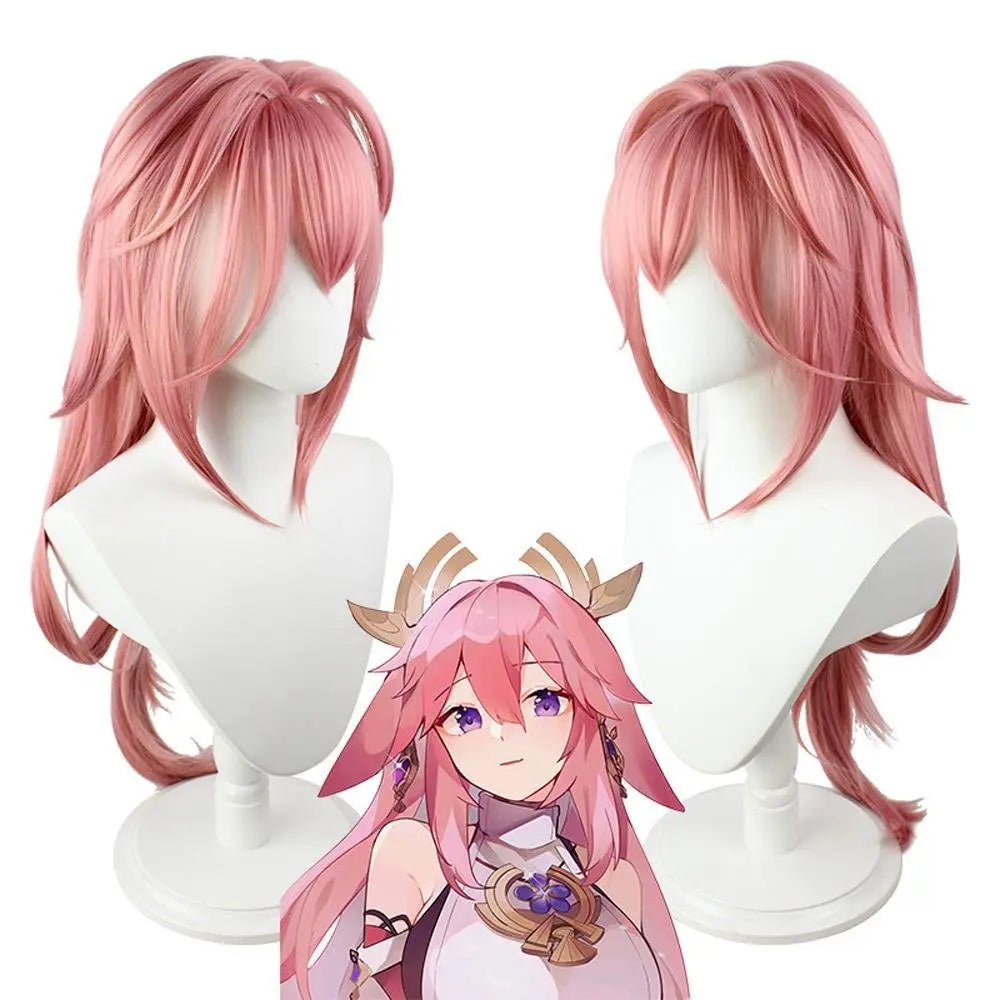 Yae Miko Wig Genshin Impact Pink side upturned cosplay long Wigs for women - Pajamasbuy