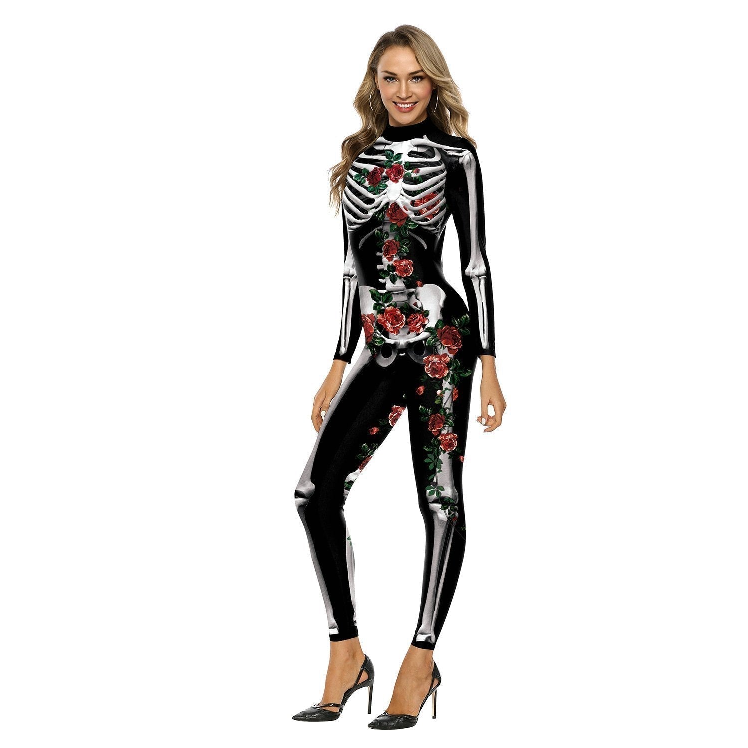 BuyAdult Skeleton Print Zentai Jumpsuit Halloween Cosplay Costume Now Cheaper With 3 - 5 Days Ship - PajamasBuy