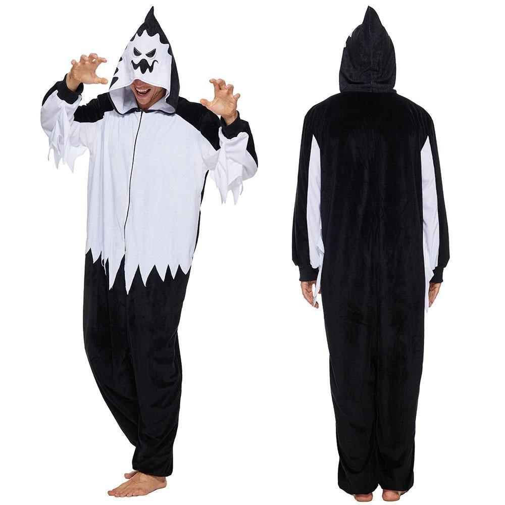 Adult White Haunt Fluffy Ghost Hooded Pajamas Halloween Horror Costume Scream - Pajamasbuy