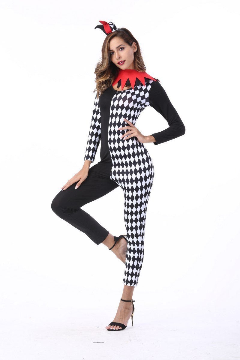 BuyAdult Women Circus Clown Halloween Costume Jumpsuit Contrast Color Now Cheaper With 3 - 5 Days Ship - PajamasBuy