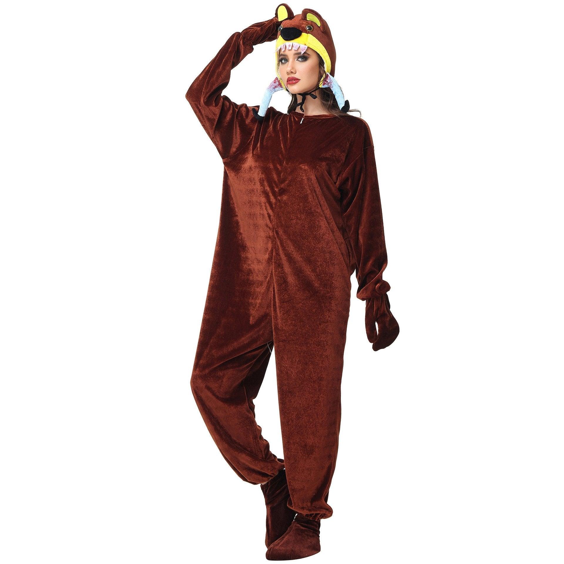 Animal kigurumi onesies Cannibal Bear Costume Funny Pajamas for Halloween - Pajamasbuy