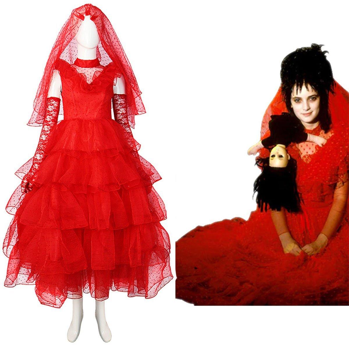 Beetlejuice Lydia Deetz Red wedding Dress Halloween Cosplay Costume For Women - Pajamasbuy