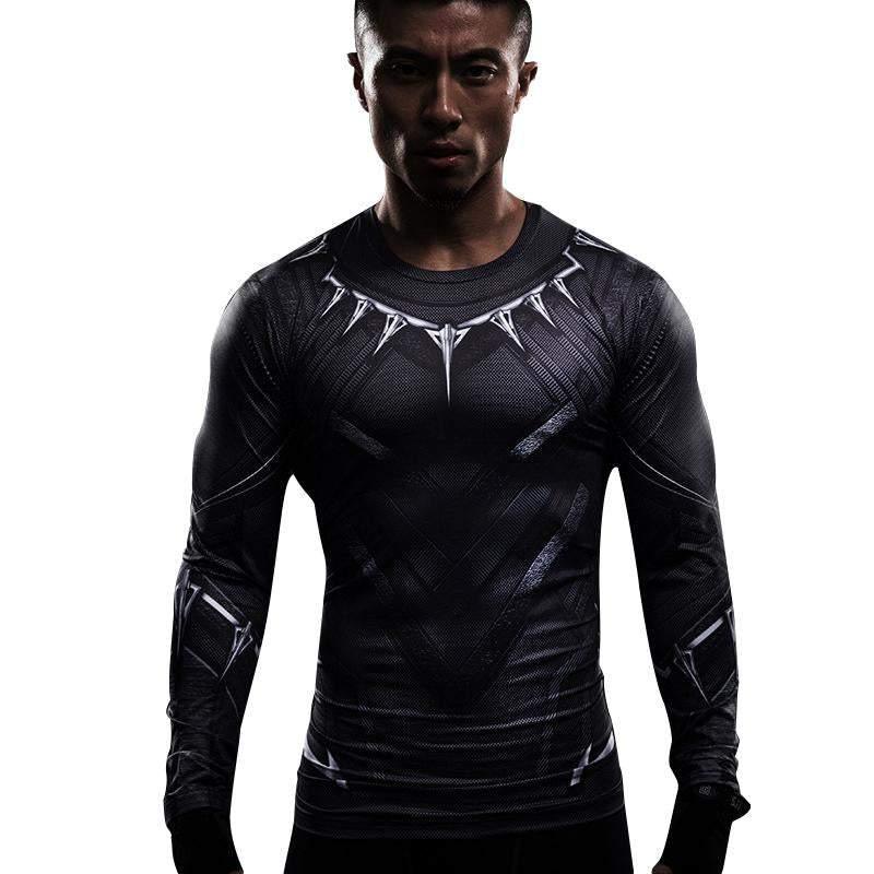 Black Panther Superhero Sport Men T-shirts Long Sleeve Tee - Pajamasbuy