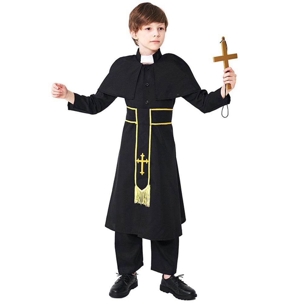 Black Robed Priest Halloween Outfits Carnival Cosplay Costume For Kids - Pajamasbuy