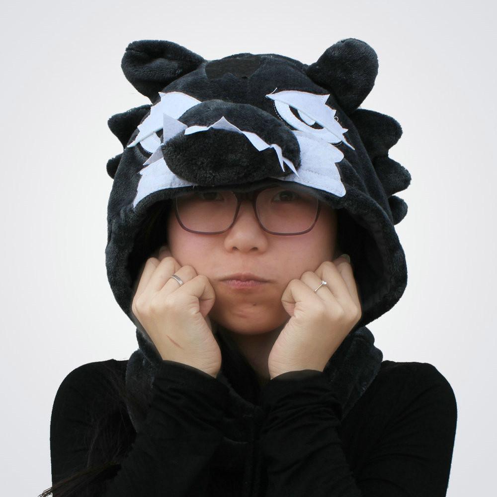 Black Timber Wolf Kigurumi Neck warmer Hood animal hat - Pajamasbuy