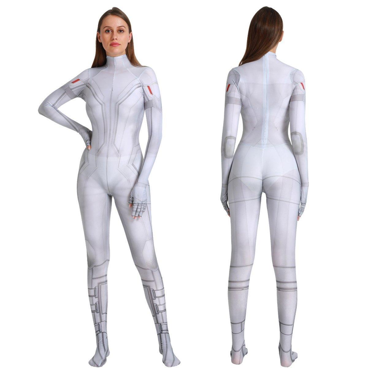 Black Widow White Cosplay Costume Zentai Bodysuit for Halloween Party - Pajamasbuy