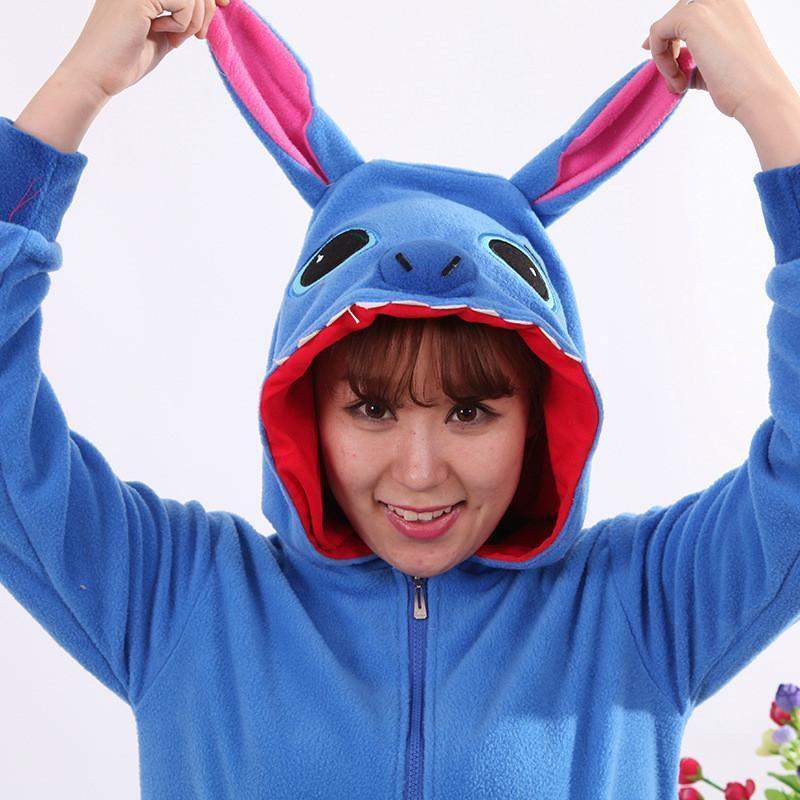 Blue Stitch Long Sleeve Kigurumi Costume Fleece Hoodie Coat Jacket - Pajamasbuy